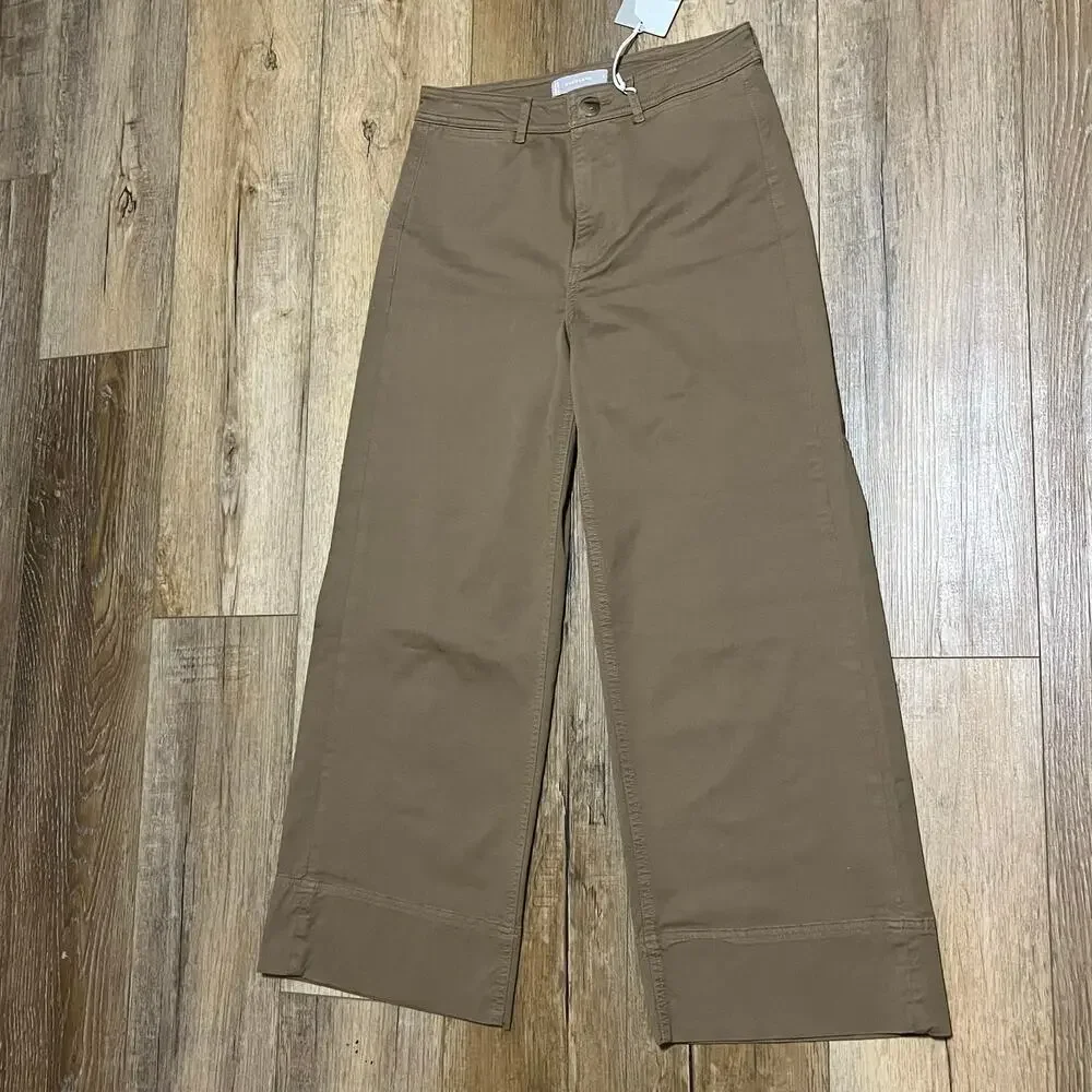 NWT EVERLANE Lightweight Wide-Leg Crop Chino Tan Size 4 Boho Classic Casual Chic - Picture 3 of 8